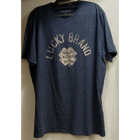 Lucky Brand Men’s XL Graphic T-Shirt Blue Gray 4 Leaf Clover Logo Tee EUC - Picture 1 of 5